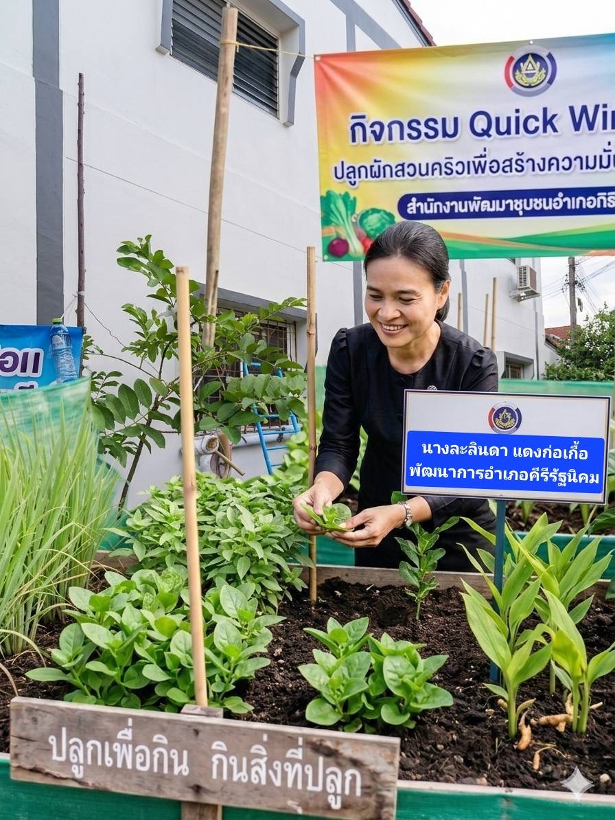 พช.คีรีรัฐนิคม ขับเคลื่อน “Quick Win 90 วัน” ปลูกผักสวนครัว สร้างความมั่นคงทางอาหาร ด้วยวิถีพอเพียง