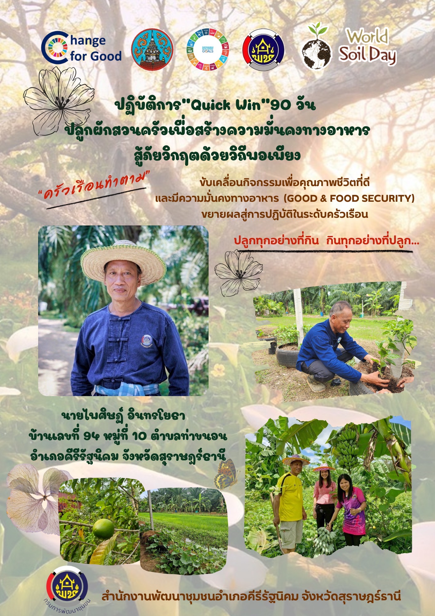 อำเภอคีรีรัฐนิคม  ขับเคลื่อนกิจกรรมเพื่อคุณภาพชีวิตที่ดีและมีความมั่นคงทางอาหาร (Good&Food Security) ปฏิบัติการ "Quick Win" 90 วัน ปลูกผักสวนครัวเพื่อความมั่นคงทางอาหาร สู้ภัยวิกฤตด้วยวิถีพอเพียง