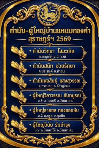 สำนักงานพัฒนาชุมชนอำเภอคีรีรัฐนิคม ขอแสดงความยินดีกับ นายพลสินธุ์ แสงสุวรรณ กำนันตำบลท่าขนอน  ที่ได้รับรางวัล กำนันแหนบทองคำ ประจำปี 2569 ซึ่งเป็นรางวัลอันทรงเกียรติและเชิดชูความสามารถในการปฏิบัติหน้าที่บำบัดทุกข์บำรุงสุขให้แก่ประชาชนในพื้นที่